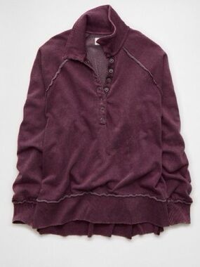 American Eagle Outfitters Washed Plum Henley Sweatshirt